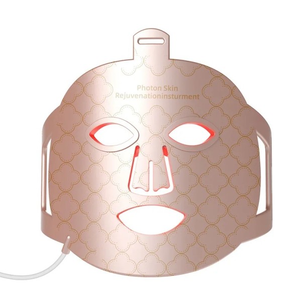 Infrarød silikonemaske med rødt lys, 4 farver LED-terapi, IPX7 vandtæt hudforyngelse, LCD-controller, timer, genopladeligt batteri 1