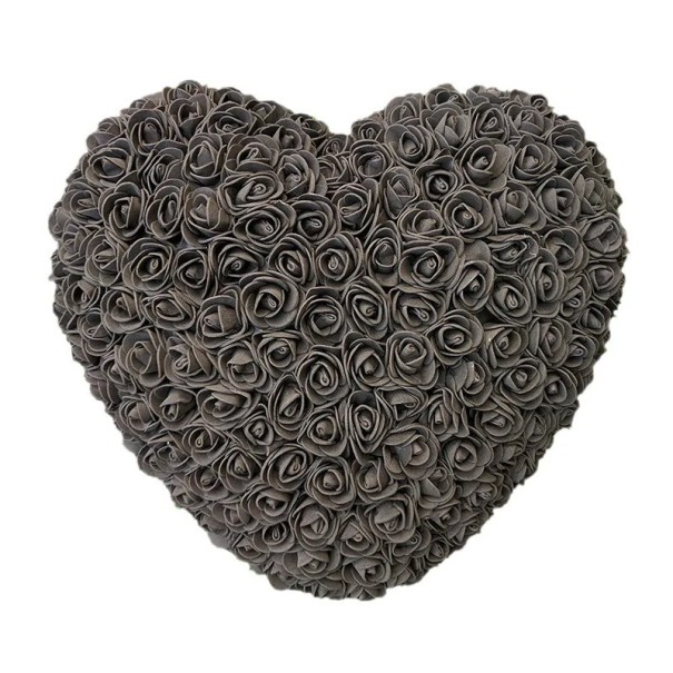 Inimă din trandafiri artificiali 18 cm Decor floral handmade Cadou romantic Ziua Îndrăgostiților Aniversare Decor flori luxos Decor interior elegant gri închis 1