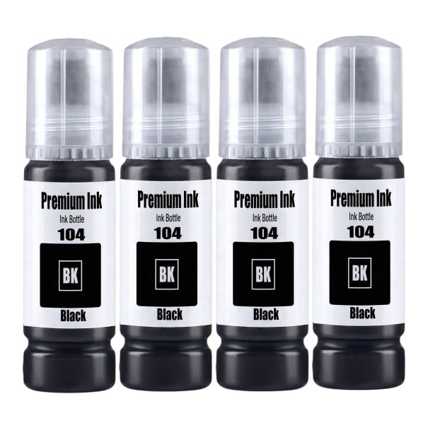 Ink 104 Set of 4 for Epson EcoTank ET-2821 ET-2825 ET-2826 ET-2830 Bottles 4x 70 ml Water-Based Black 1