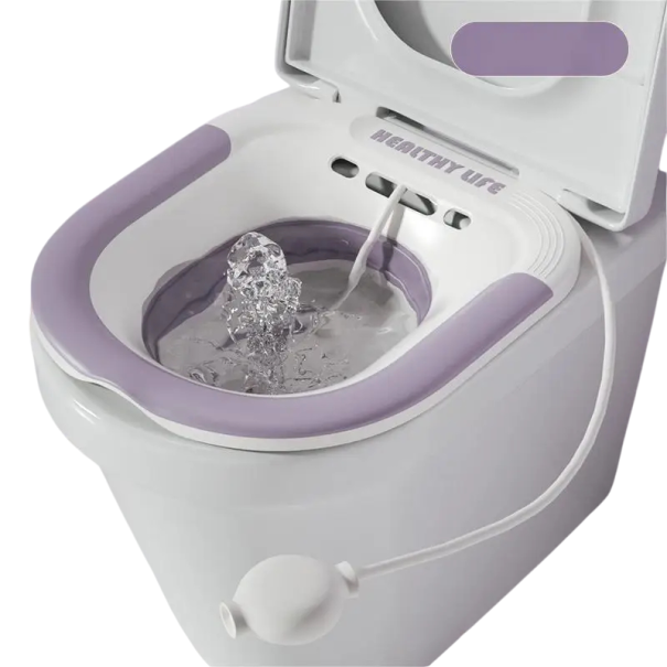 Inodoro plegable bañera Sitz Bath para mujeres embarazadas cuidado postparto lavabo con enjuagador para pacientes con hemorroides 39×35×12,5cm PP TPE morado