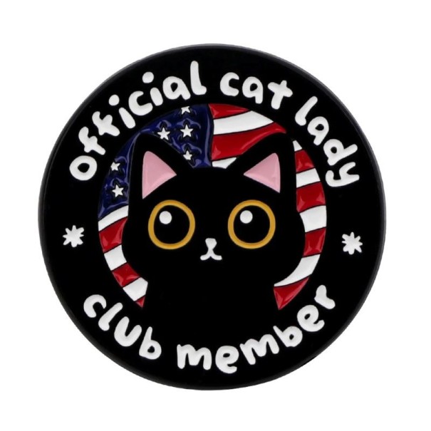 Insignă rotundă pisică neagră cu inscripția club member cca 3,3 x 3,1 cm pin negru multicolor motiv animal pe rucsac îmbrăcăminte accesoriu 1