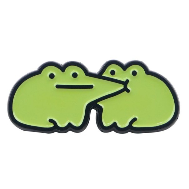 Insigne en métal émaillé deux grenouilles 3,5 × 1,5 cm motif dessiné vert-noir broche pin accessoire pour sac à dos vêtements revers 1