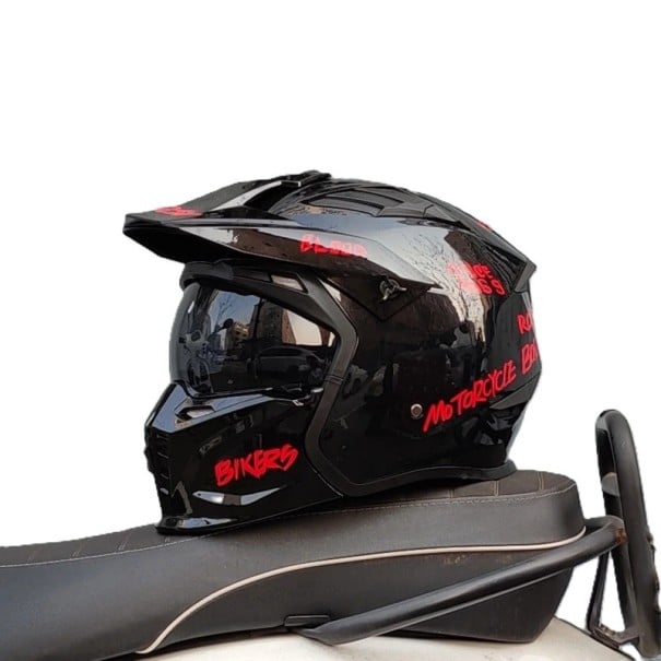 Integrale Motorradhelm mit abnehmbarem Schild und klappbarem Visier ABS Schale Enduro mit Belüftung für Motorrad und Roller rot M