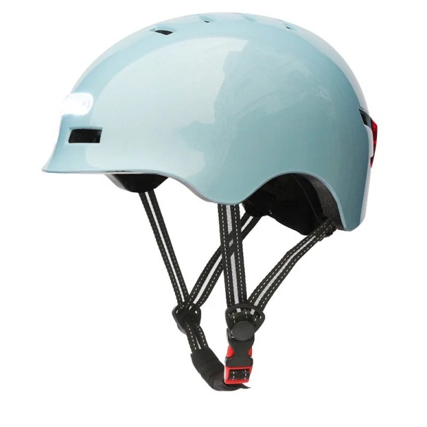 Inteligentní cyklistická helma s předním a zadním LED světlem městská unisex přilba nastavitelný obvod velikost L 58-61 cm baterie 750 mAh světle modrá