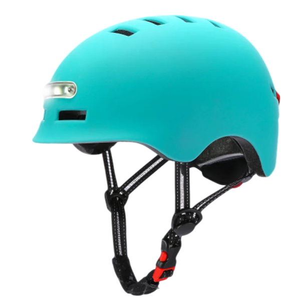 Inteligentní cyklistická helma s předním a zadním LED světlem městská unisex přilba nastavitelný obvod velikost M 54-57 cm baterie 750 mAh modrá