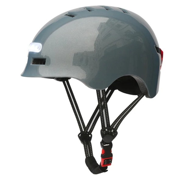 Inteligentní cyklistická helma s předním a zadním LED světlem městská unisex přilba nastavitelný obvod velikost M 54-57 cm baterie 750 mAh šedá