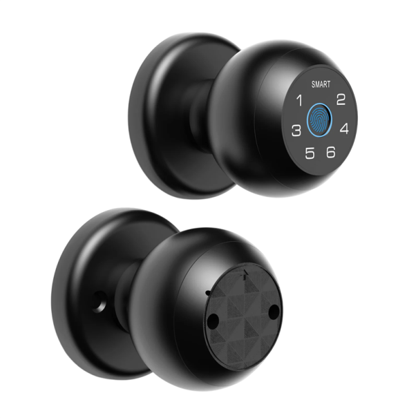 Inteligentní dveřní zámek na otisk prstu a kód 30 otisků aplikace mobilní ovládání mechanický klíč černý pro zabezpečení dveří 1