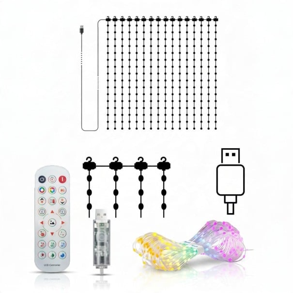 Inteligentný LED svetelný záves 1 x 1 m 400 LED RGB Nápisy a GIF animácie v aplikácii Hudobný režim USB Diaľkový ovládač Vnútorné i vonkajšie 1
