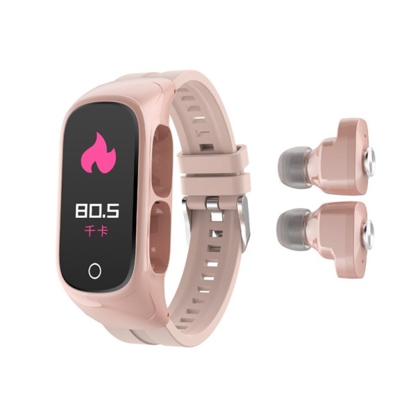 Inteligentny zegarek fitness z wbudowanymi słuchawkami różowy