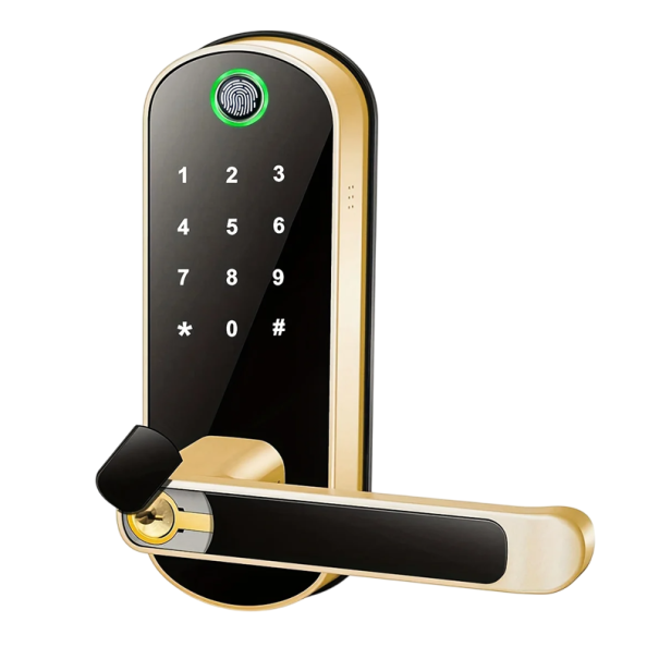 Intelligens ajtózár WiFi IP67 ujjlenyomat NFC kódkártya alkalmazáskulcs kulcs nélküli belépéshez kétoldalas fogantyú acél és fa ajtók 33-50 mm arany