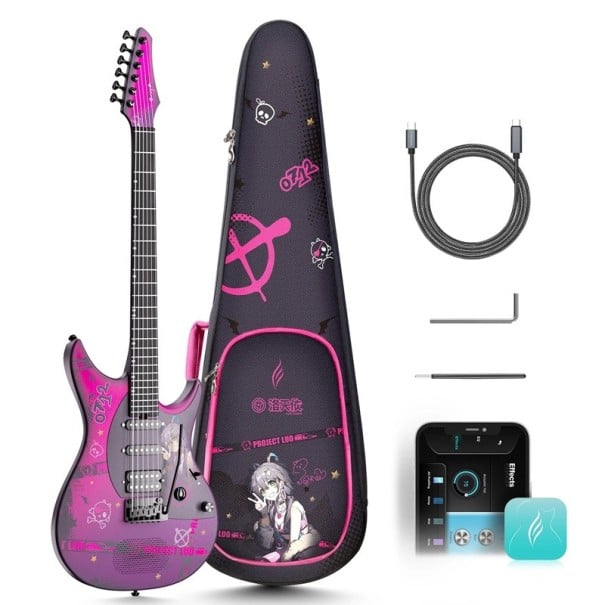 Intelligente Elektrische Gitarre Enya INSPIRE LUO Anime Edition Carbonfaser 6 Saiten 24 Bünde S-S-H Tonabnehmer 15 W Bluetooth
