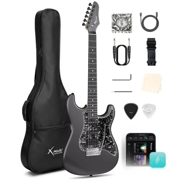Intelligente Elektrische Gitarre Enya XMARI Kohlefaser SSH Tonabnehmer 4 Presets Leiser Kopfhörerausgang USB-C App Schwarz Matt