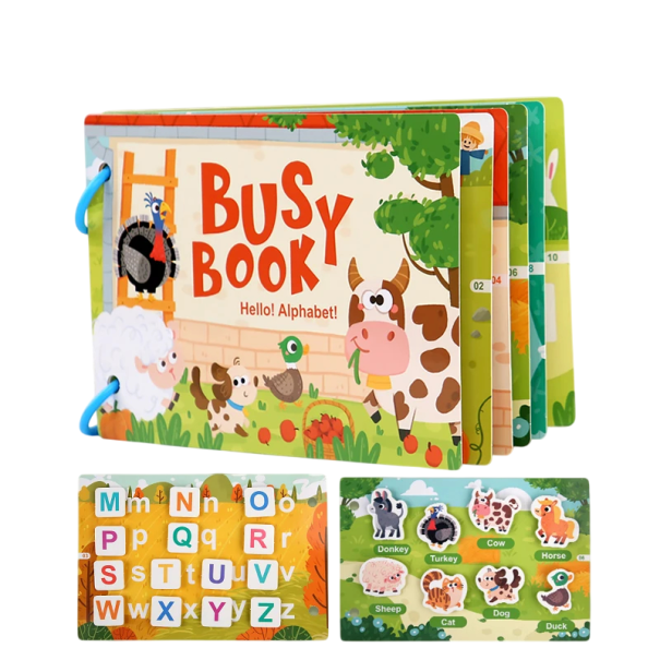 Interactieve educatieve boek 28 x 20,7 cm Boerderij en huisdieren Leerboek voor kinderen met letters Ontwikkeling van logica en motoriek 1