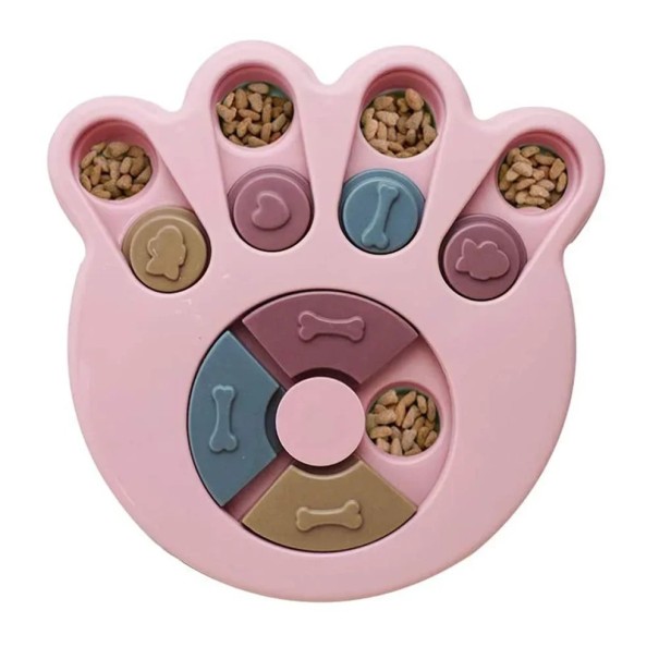 Interactieve puzzelvoerbak voor honden en katten langzaam voeren tegen schrokken trainingsspeelgoed met traktatiedispenser 23 cm roze