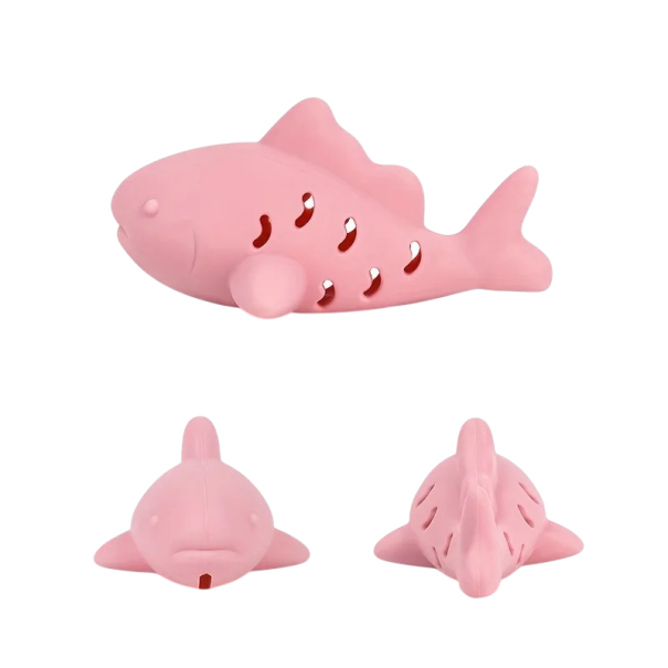 Interaktiv leksak för katter 12 x 7,7 x 5,6 cm Silikonleksak i form av en fisk för godis Mental stimulering och lek rosa