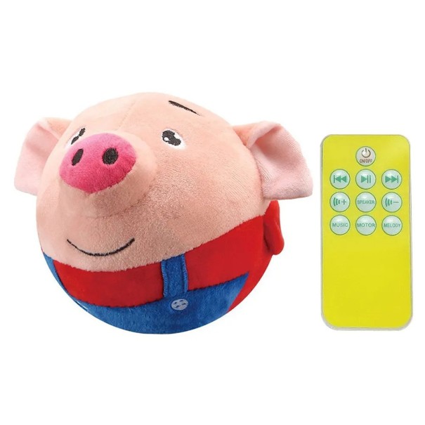 Interaktivní plyšová hračka pro psy a kočky prasátko 15 cm skákací mluvící míček s USB dobíjením a ovladačem červená