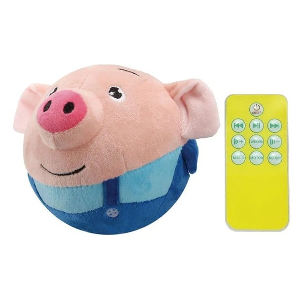Interaktivní plyšová hračka pro psy a kočky prasátko 15 cm skákací mluvící míček s USB dobíjením a ovladačem modrá