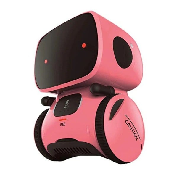 Interaktivní robotická hračka 13 x 9,5 cm Hlasové a dotykové ovládání Tanec Mluví anglicky Zábavný robot pro děti na baterie AAA růžová