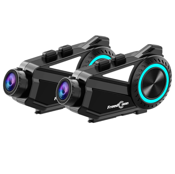 Interfono Bluetooth per casco con telecamera 1440p 2 pezzi Auricolare per moto Cuffie wireless per casco da motociclista 1