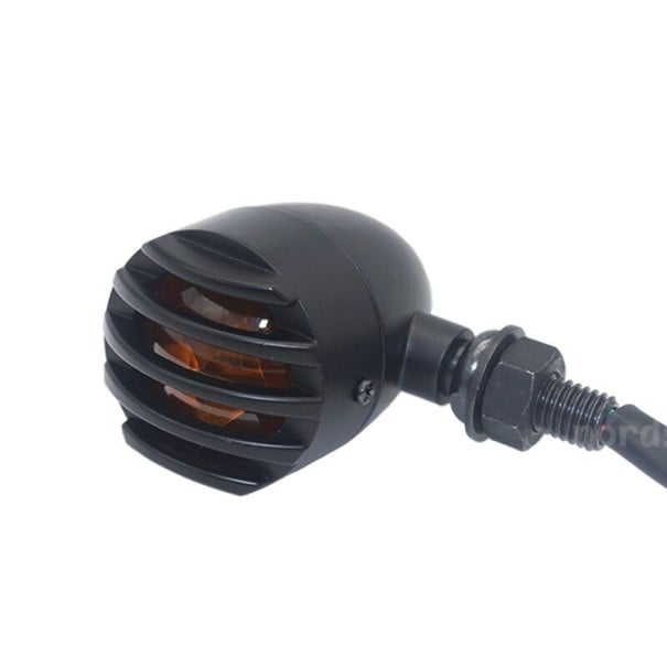 Intermitente para motocicleta con rejilla Indicador de dirección de metal en color negro Luz naranja Voltaje 12 V Potencia 5 W Montaje mediante rosca 1
