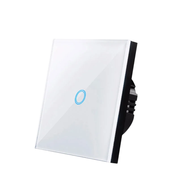 Interruptor de pared táctil 220V 8,6 x 8,6 x 3,5 cm Vidrio templado y plástico PC Iluminación en la oscuridad Diseño moderno Control inteligente blanco