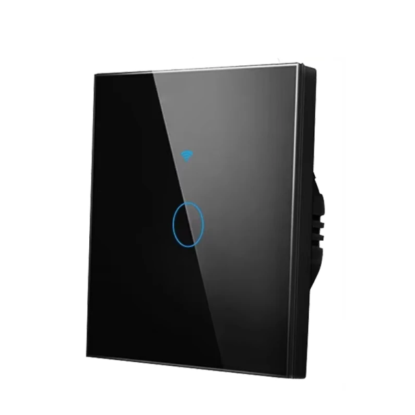 Interruptor de parede táctil inteligente WiFi 220V 1 gang 433MHz Painel de vidro moderno Controlo através da aplicação iOS Android Smart Home preto