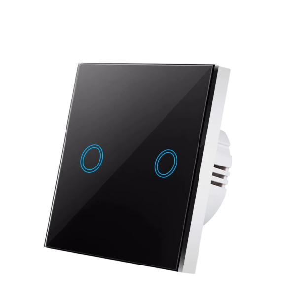 Interruttore Touch 2 gang 220 V Interruttore intelligente per la casa 8,6 x 8,6 cm Pannello in vetro Controllo touch moderno Vetro temperato nero