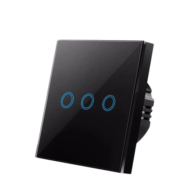 Interruttore touch triplo 220 V 8,6 x 8,6 x 3,5 cm Pannello in vetro temperato Interruttore a parete moderno Illuminazione domestica nero