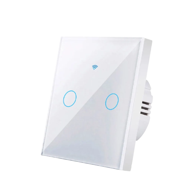 Interruttore touch WiFi 220V 2 gang con supporto 433MHz e app, controllo tramite Alexa e Google Home, pannello in vetro 8,6 x 8,6 cm bianco