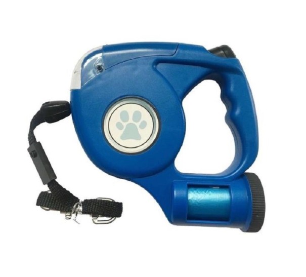 Intrekbare hondenriem met zaklamp blauw