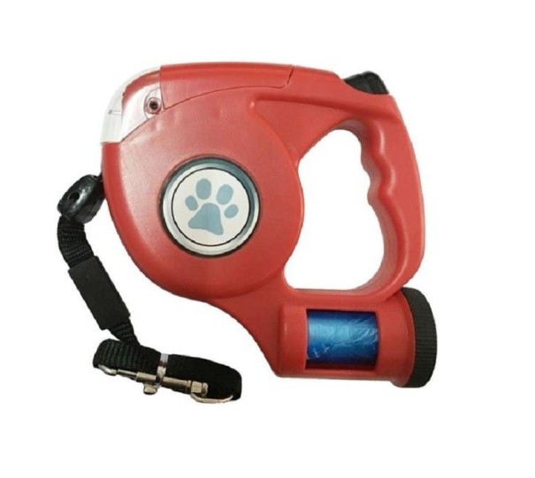 Intrekbare hondenriem met zaklamp rood