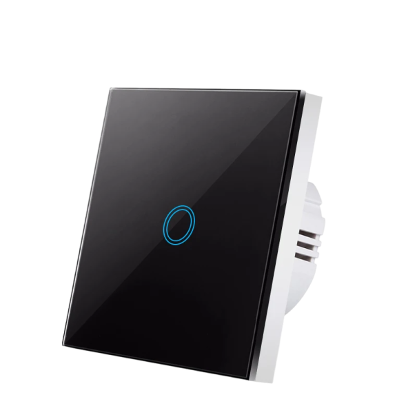 Întrerupător tactil cu 1 panou de sticlă 220V, 8,6 x 8,6 cm, întrerupător inteligent pentru casă, design modern, sticlă securizată și plastic PC negru