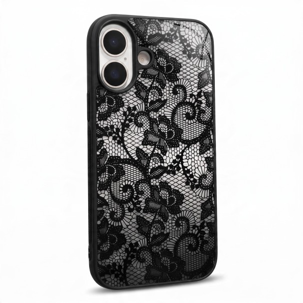 iPhone 18 Pro Tok Csipkés Minta Texturált Felület a Jobb Fogásért Rugalmas TPU Védőtok Ütéselnyelő fekete