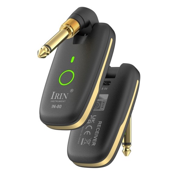 IRIN IN-80 Drahtloser Sender und Empfänger für Gitarre mit integriertem Verstärker, stabiles Signal, 6,35-mm-Buchse, Farbe Schwarz, kompatibles System 1