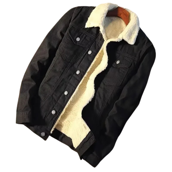 Isolierte Jeansjacke für Herren mit Fleecefutter Stylische Jacke für Herbst und Winter Warme Jacke mit Taschen Klassischer Schnitt schwarz XXS