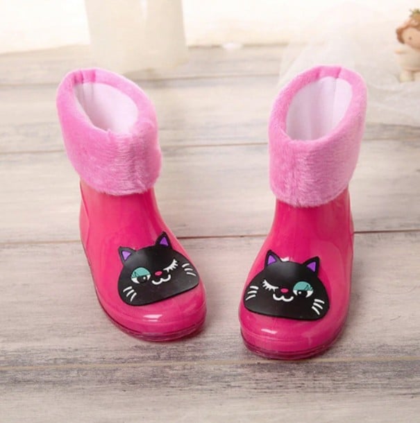 Kinder gefütterte Gummistiefel aus PVC dunkelrosa 25