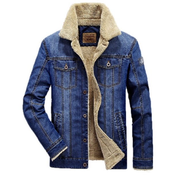 Jachetă bărbătească din denim cu blană J1415 albastru deschis XL