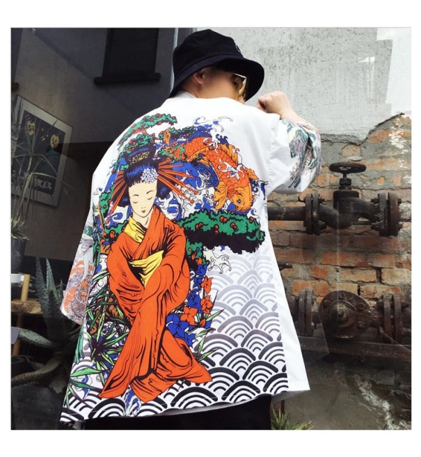 Jachetă bărbătească în stil japonez cu imprimeu J2041 alb 3XL