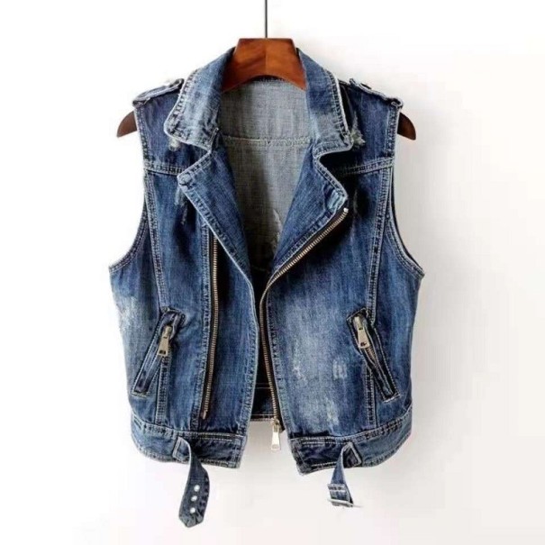 Jachetă de denim de damă P1720 albastru XS