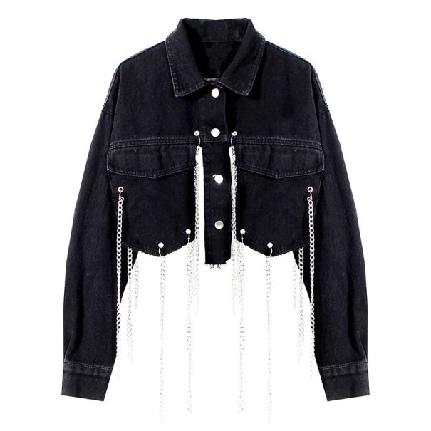 Jachetă de denim de damă P1831 negru XS