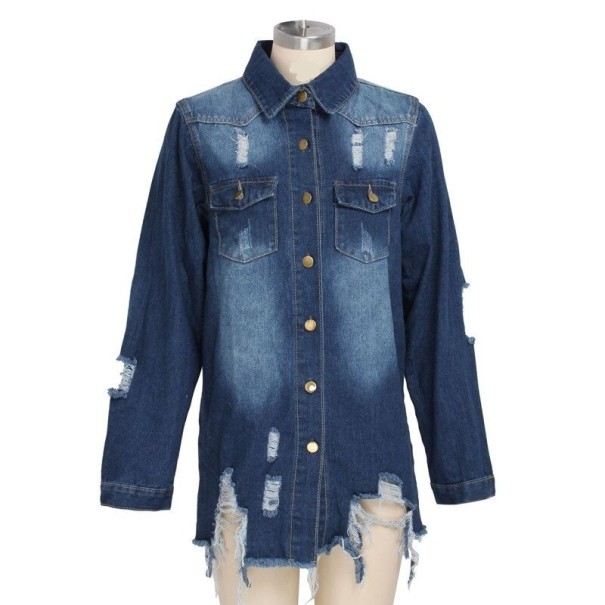 Jachetă de denim de damă P1860 albastru inchis S