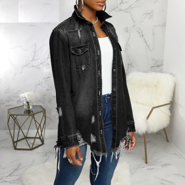 Jachetă de denim de damă P1860 negru M