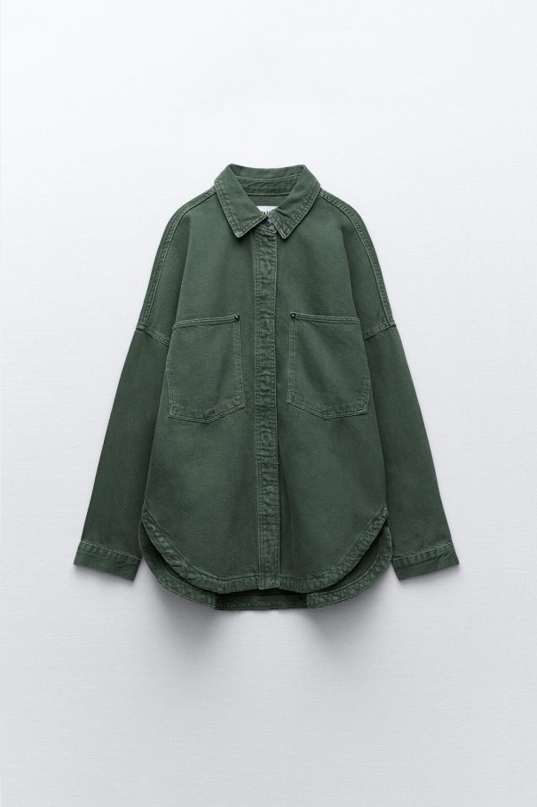 Jachetă de denim de damă P1881 verde inchis XS