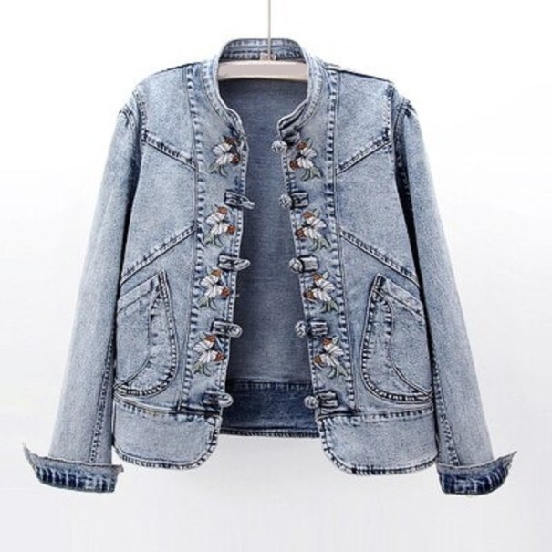 Jachetă de denim de damă P2130 albastru deschis M