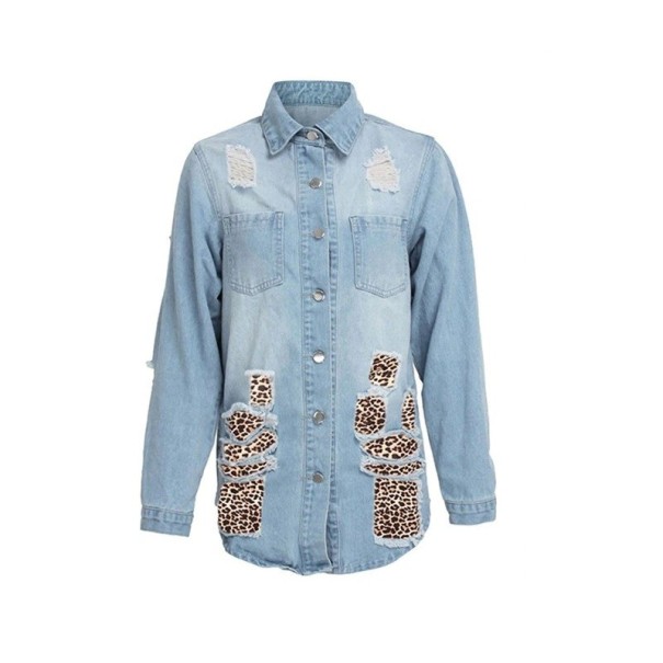 Jachetă de denim de damă P2289 albastru deschis M