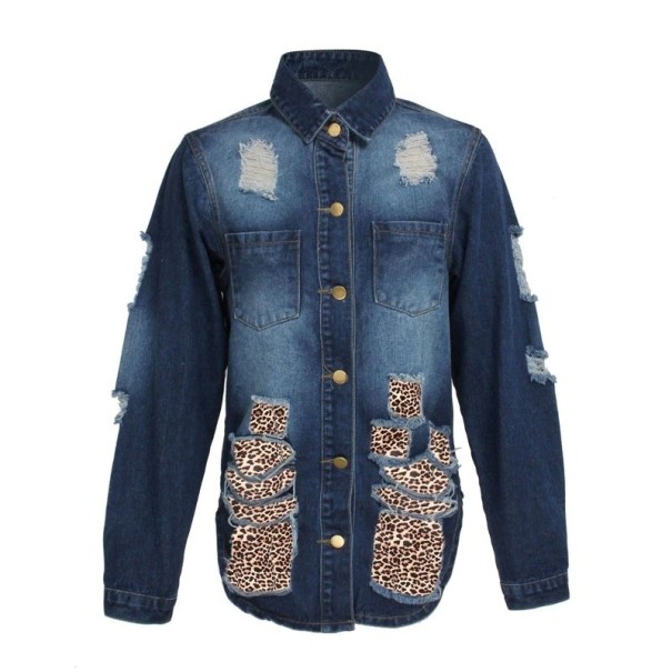 Jachetă de denim de damă P2289 albastru inchis M
