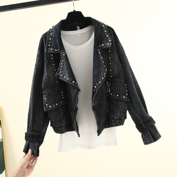 Jachetă de denim de damă P2370 negru S