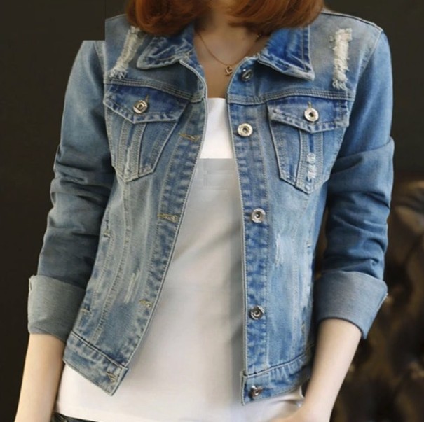 Jachetă de denim de lux pentru femei J1365 albastru deschis XXS