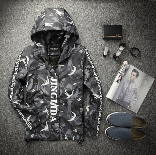 Jachetă de primăvară pentru bărbați cu design de camuflaj J751 gri M