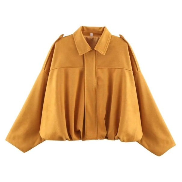 Jachetă de primăvară pentru femei din suede oversize cu guler și mânecă lungă, cu tiv elastic, pentru timpul liber în oraș, afară portocale S